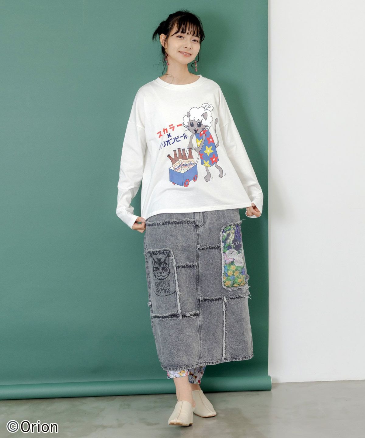 orion×ScoLar　ネコの買い出し日和柄Tシャツ-11