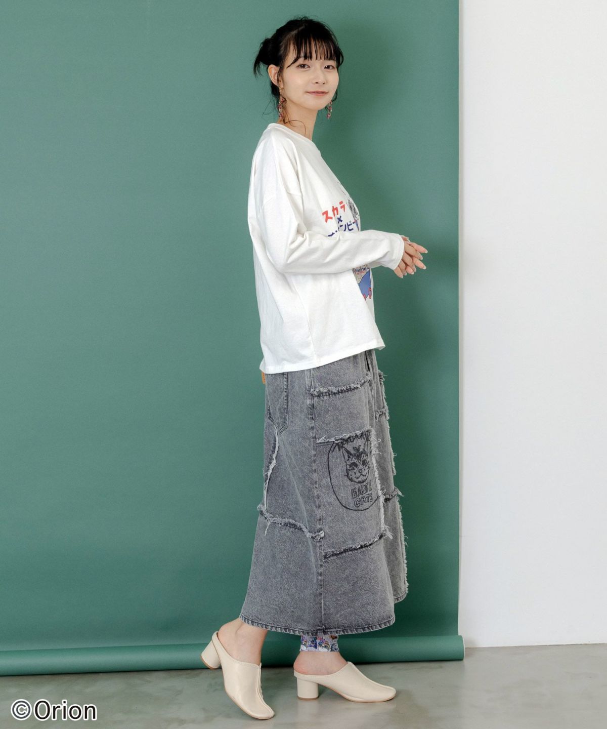 orion×ScoLar　ネコの買い出し日和柄Tシャツ-12