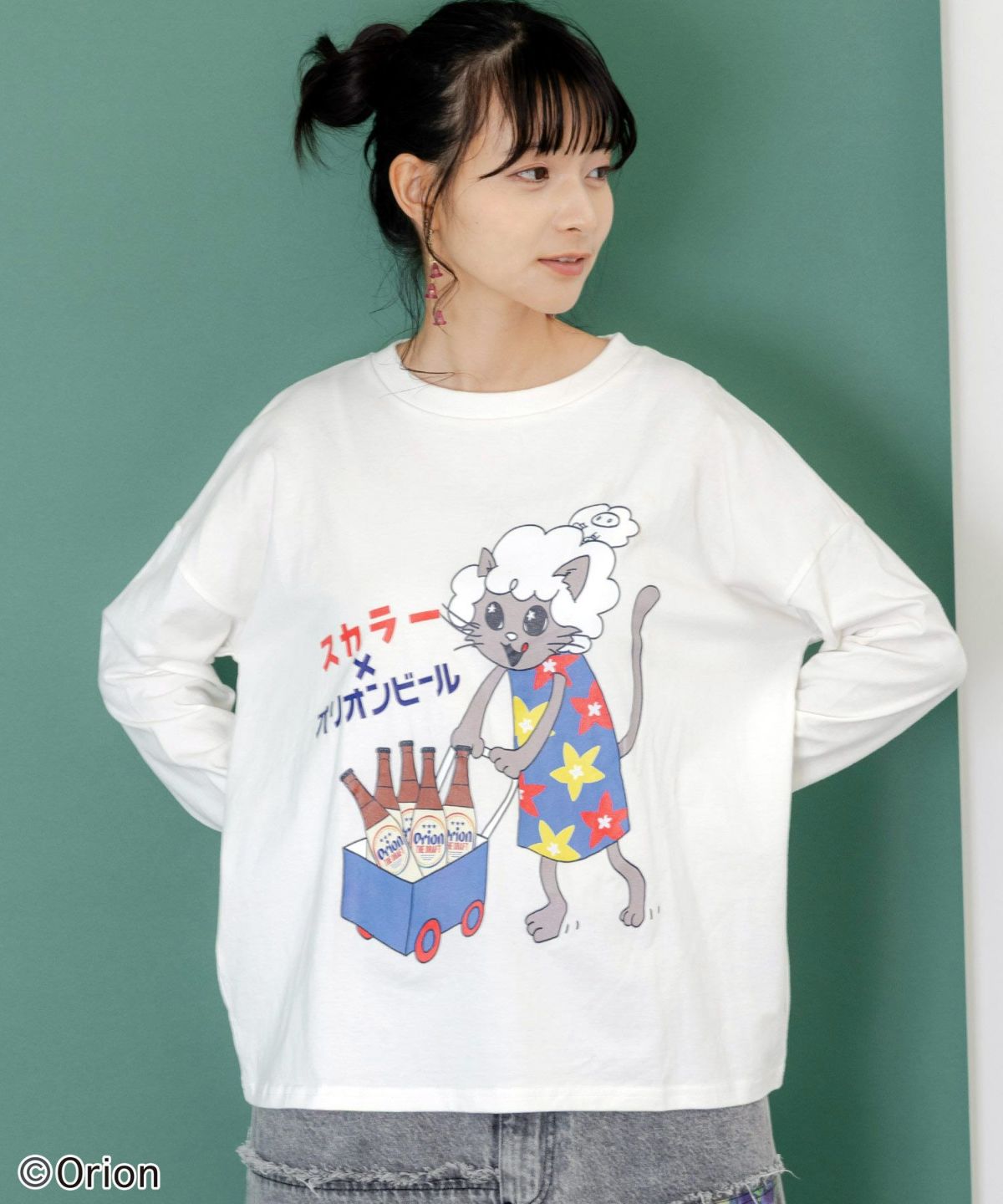 orion×ScoLar　ネコの買い出し日和柄Tシャツ-14