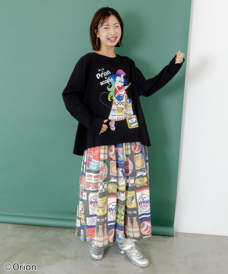 orion×ScoLar　ロックンロール女の子柄Tシャツ-3