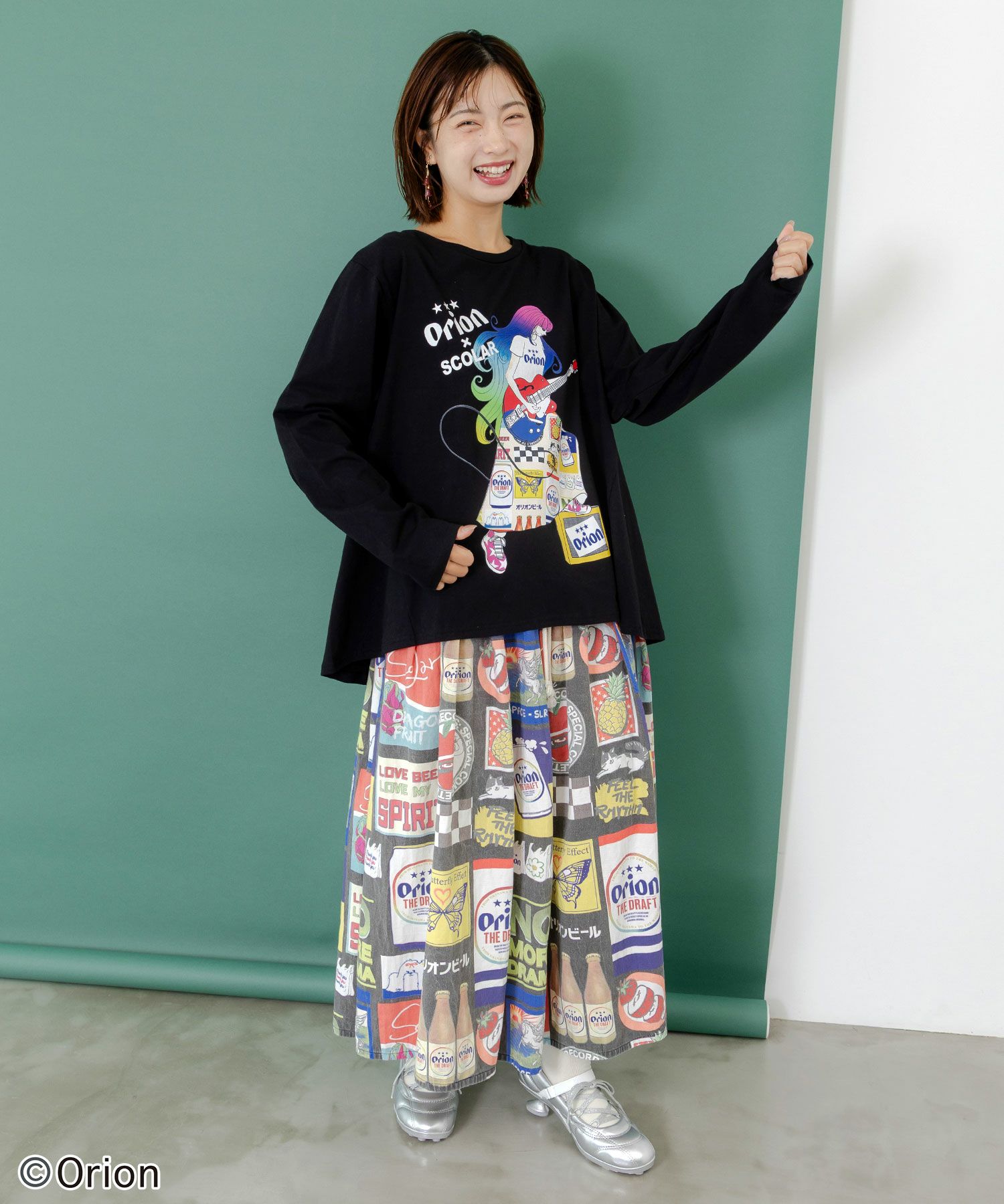 orion×ScoLar　ロックンロール女の子柄Tシャツ-3