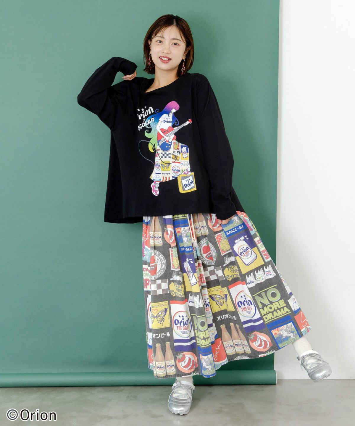 orion×ScoLar　ロックンロール女の子柄Tシャツ-5