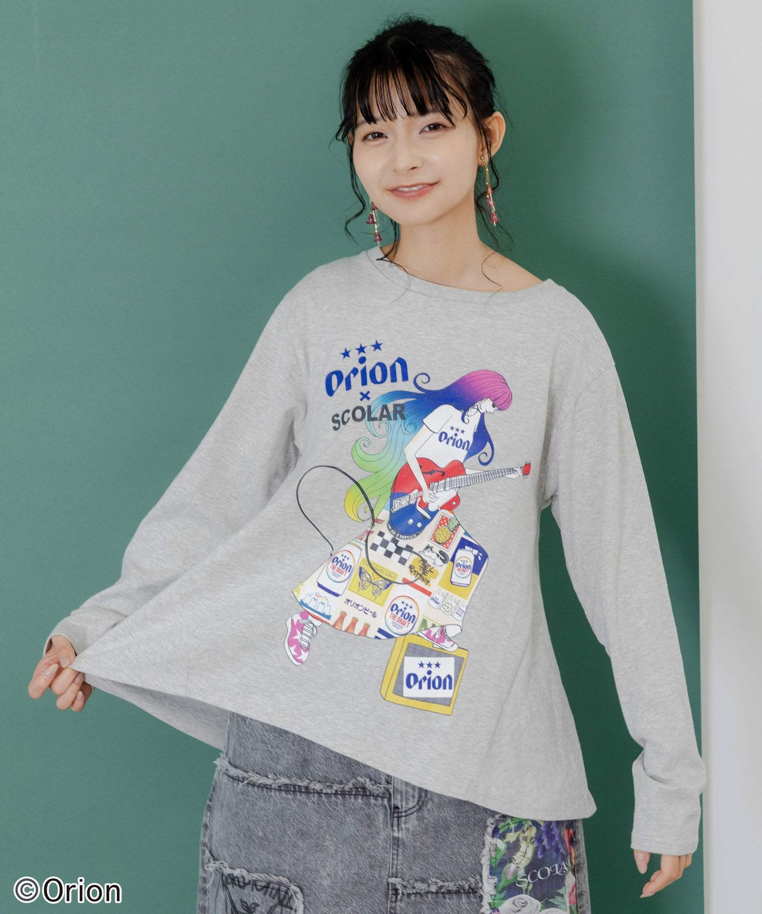 orion×ScoLar　ロックンロール女の子柄Tシャツ-10