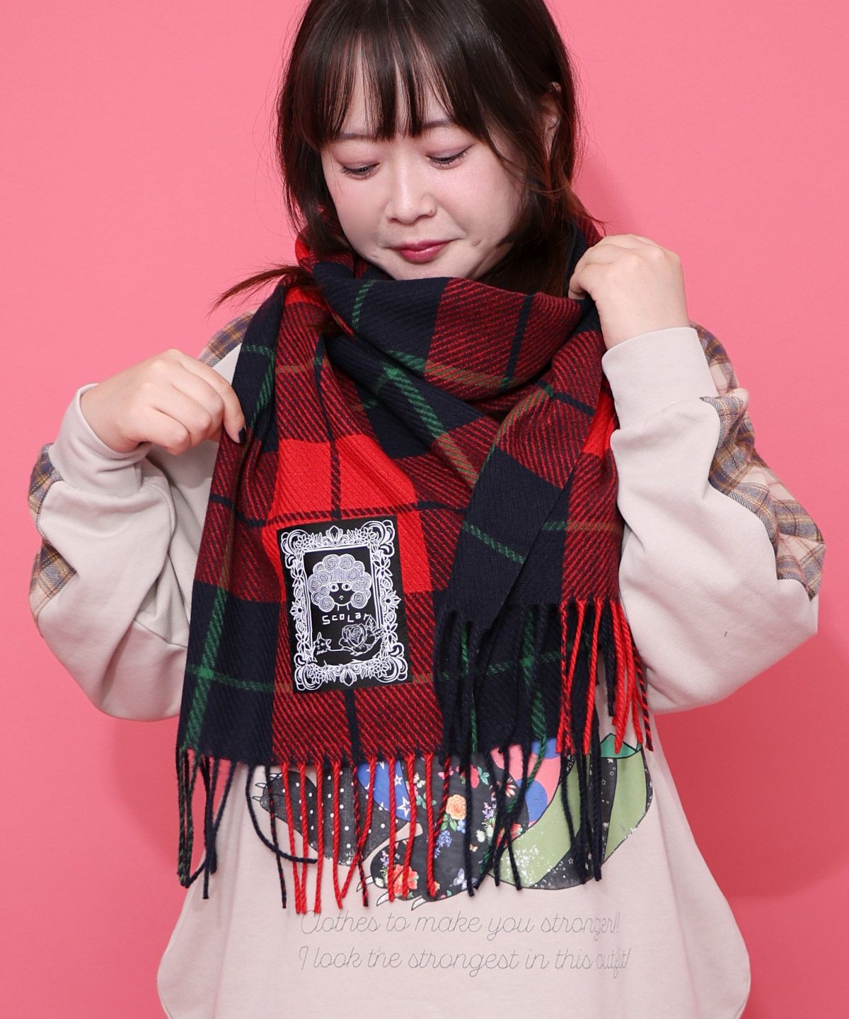 もちふわスカ子チェックマフラー-1