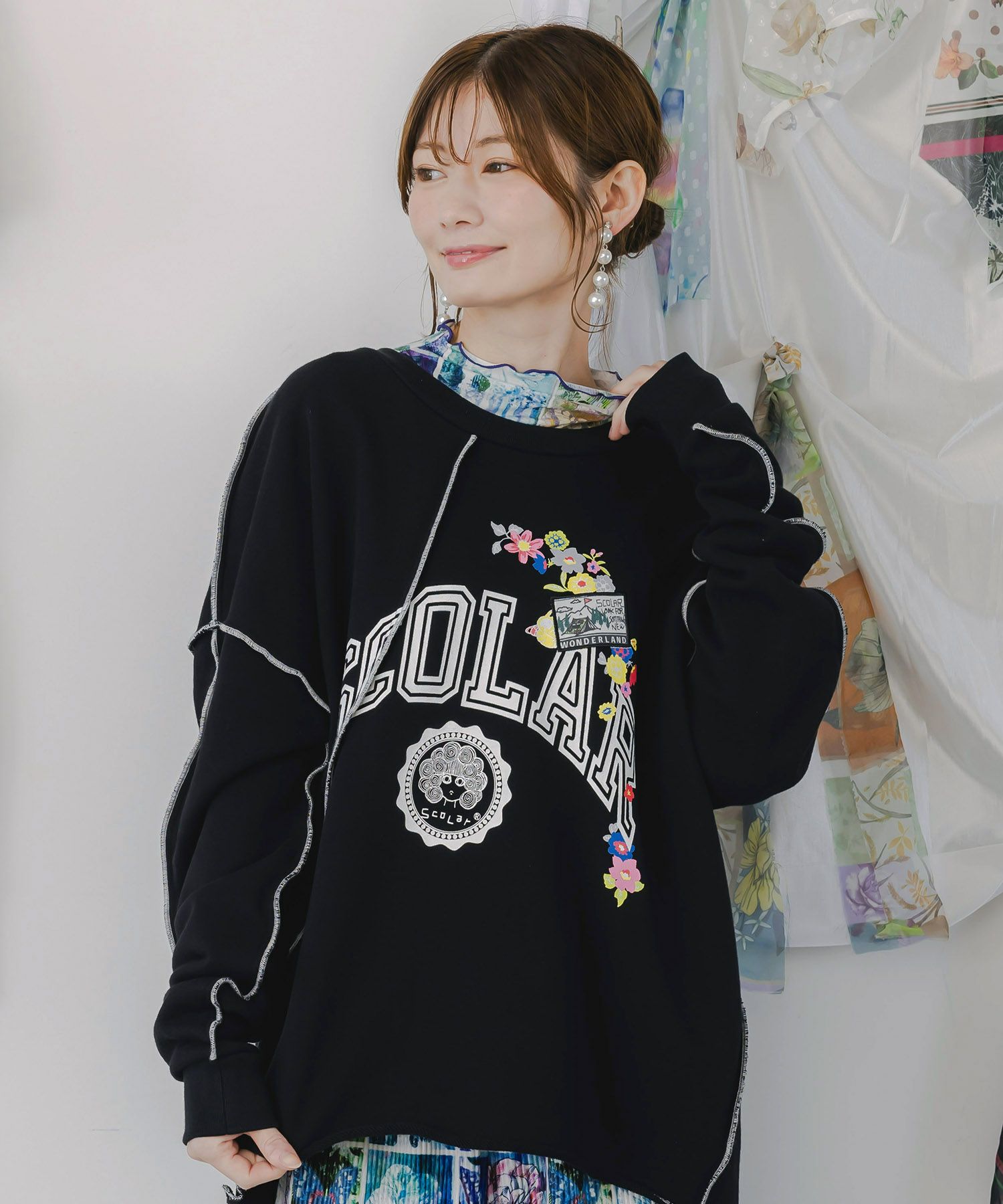 スカラー総柄ロングスリーブTシャツ-10