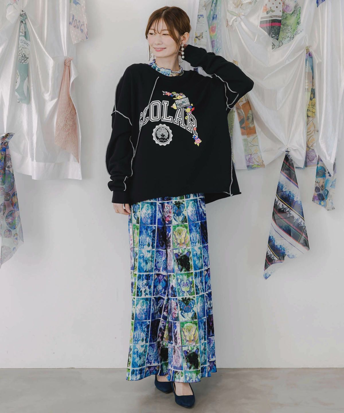 スカラー総柄ロングスリーブTシャツ-11