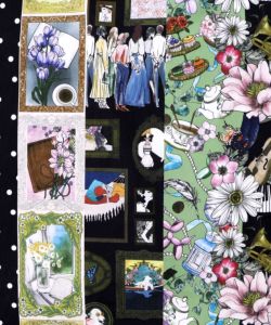 芸術と音楽と花のコラージュ柄フレアスカート-9