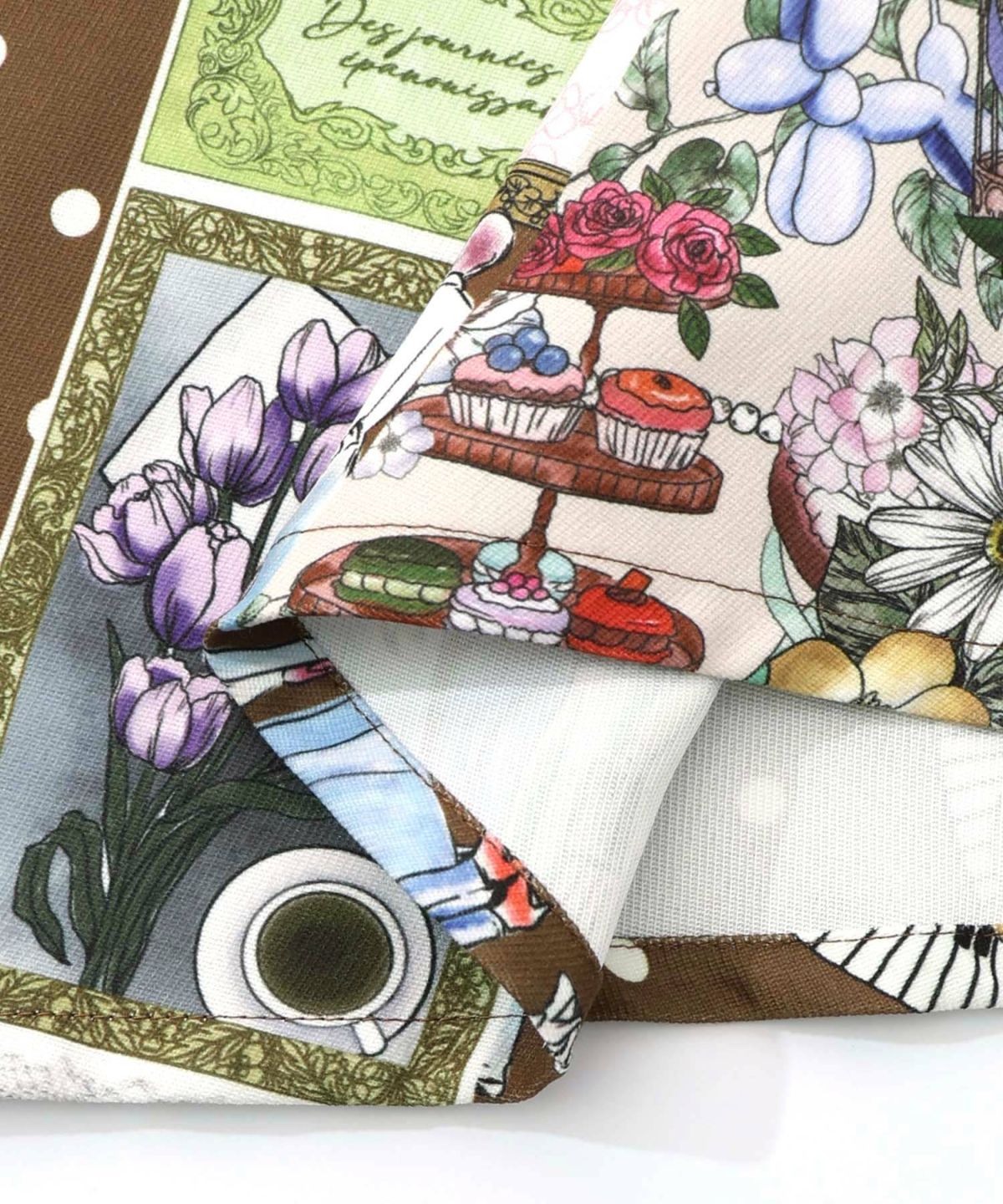 芸術と音楽と花のコラージュ柄フレアスカート-14