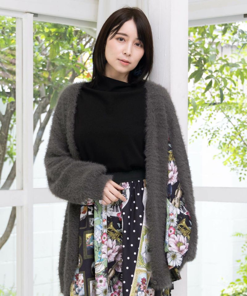 芸術と音楽と花のコラージュ柄ロングカーディガン-4