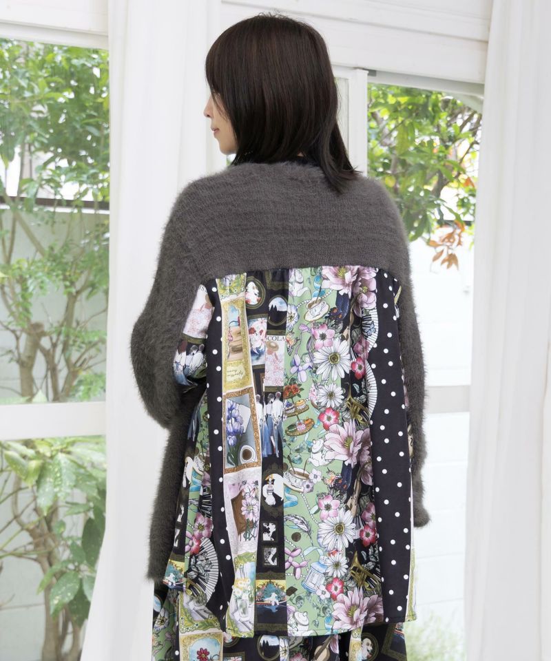 芸術と音楽と花のコラージュ柄ロングカーディガン-6