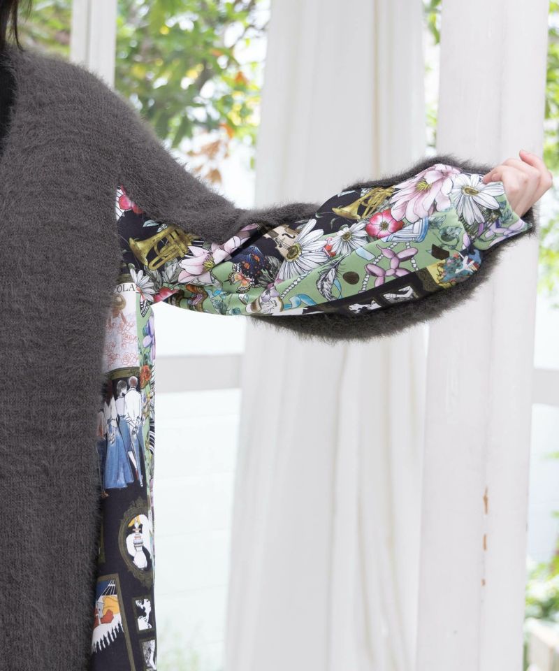 芸術と音楽と花のコラージュ柄ロングカーディガン-7