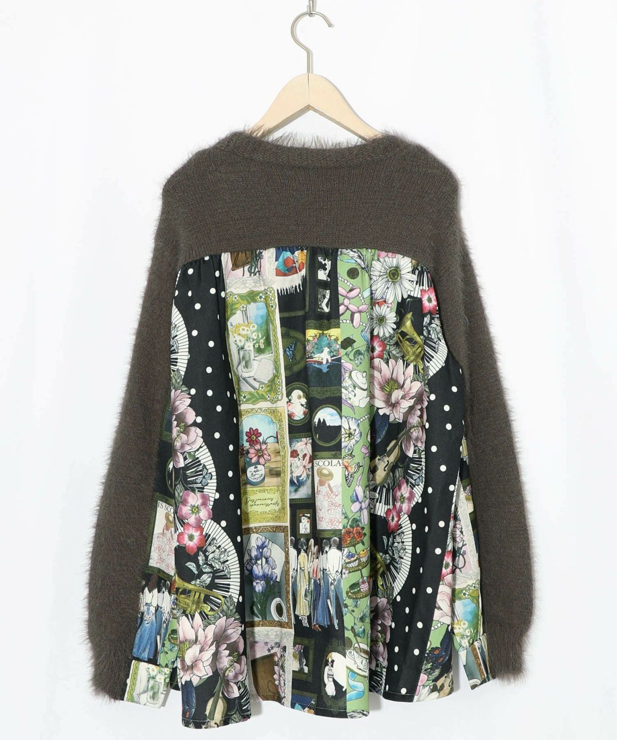 芸術と音楽と花のコラージュ柄ロングカーディガン-10