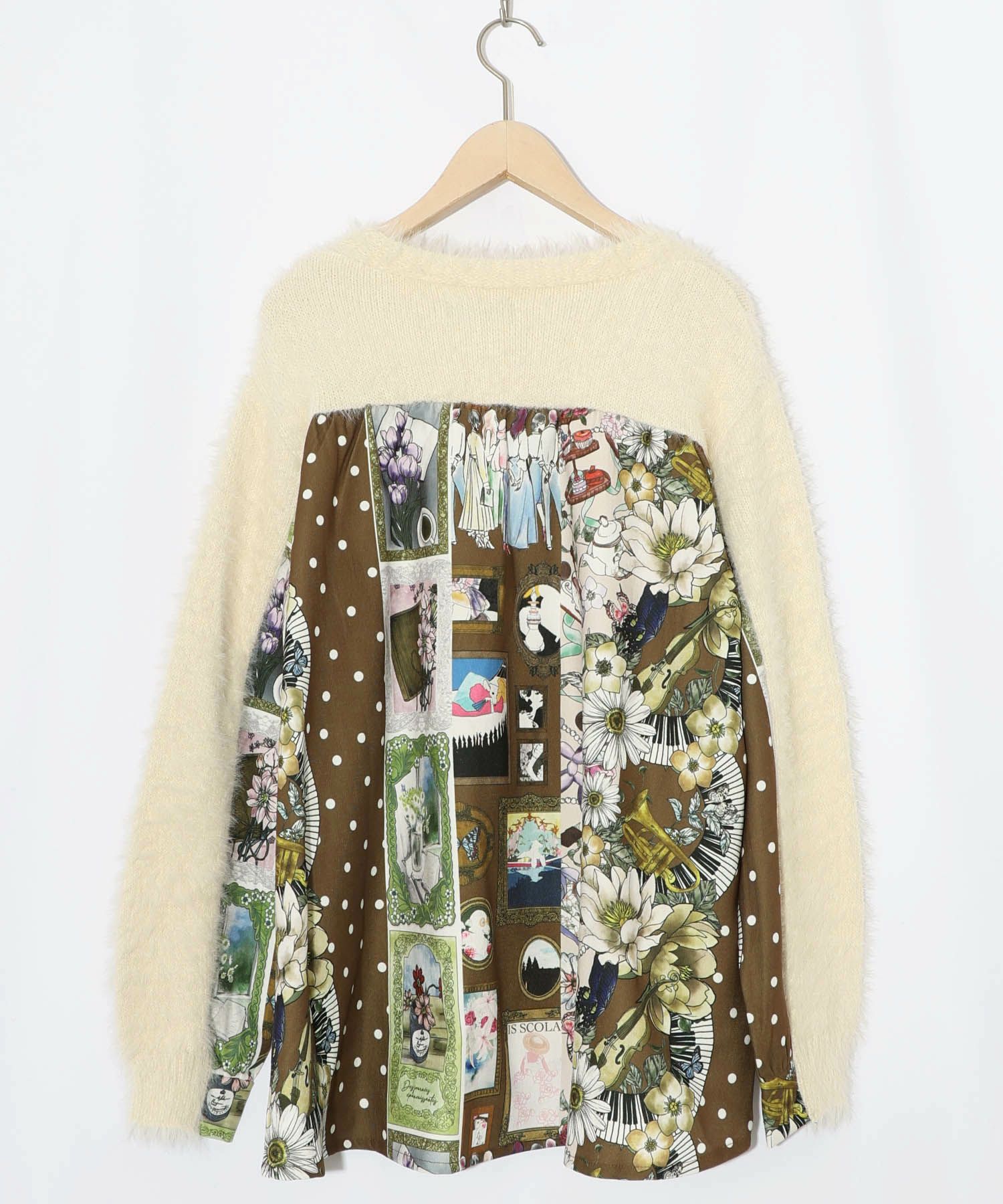 芸術と音楽と花のコラージュ柄ロングカーディガン-13