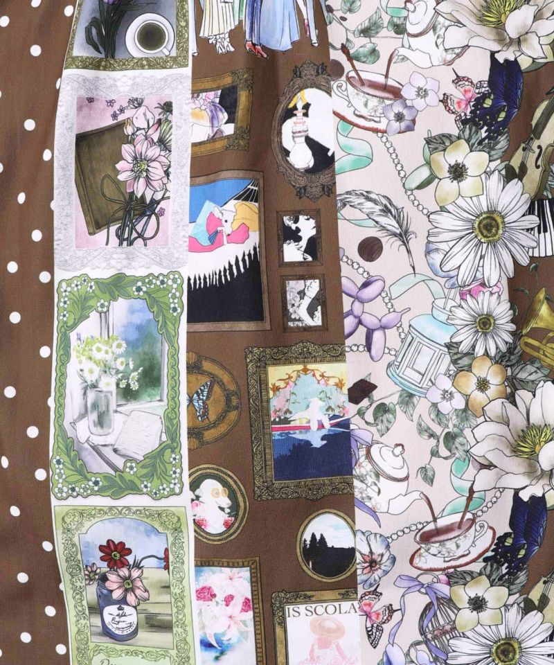 芸術と音楽と花のコラージュ柄ロングカーディガン-14