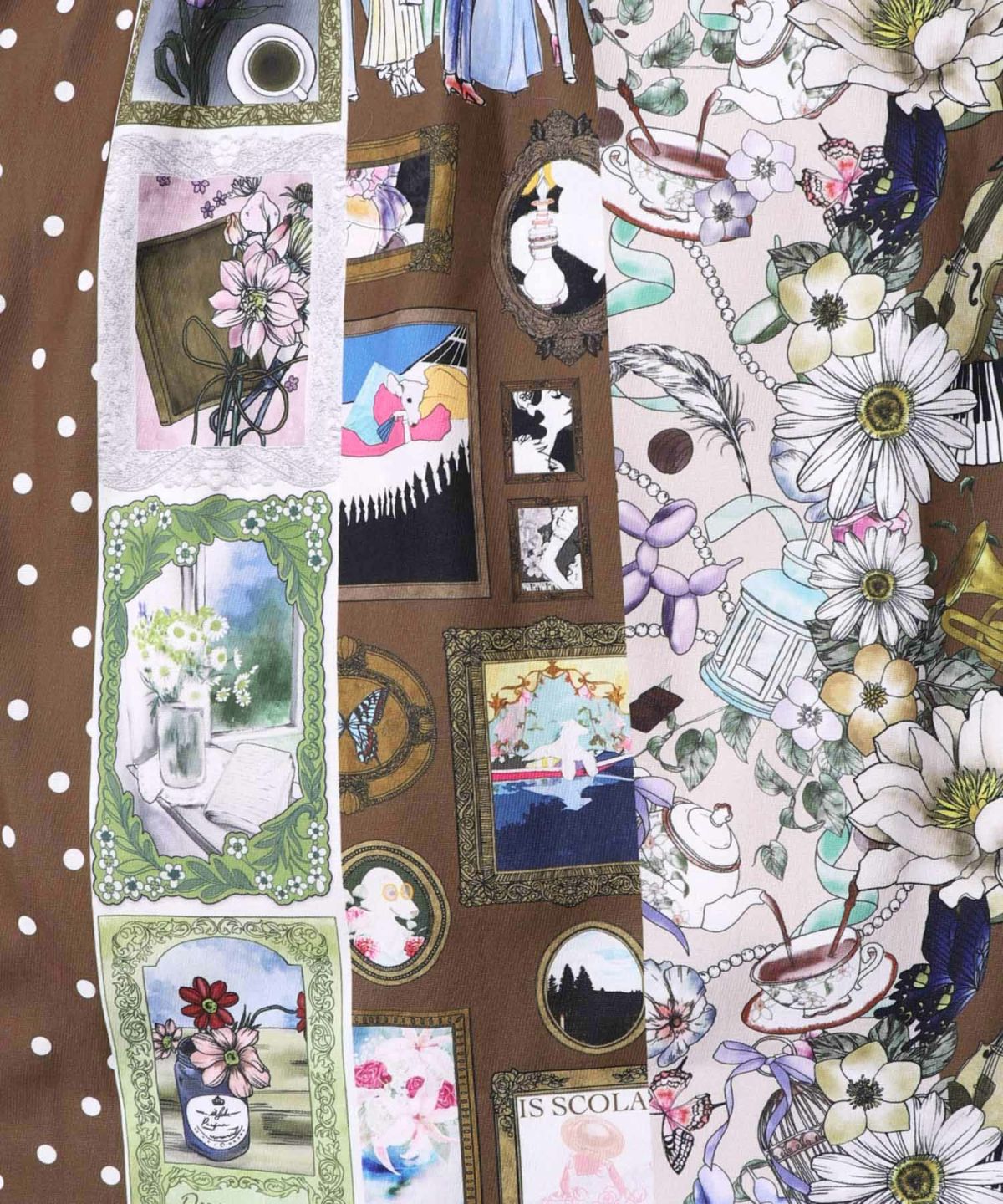 芸術と音楽と花のコラージュ柄ロングカーディガン-14