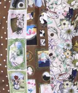 芸術と音楽と花のコラージュ柄ロングカーディガン-14