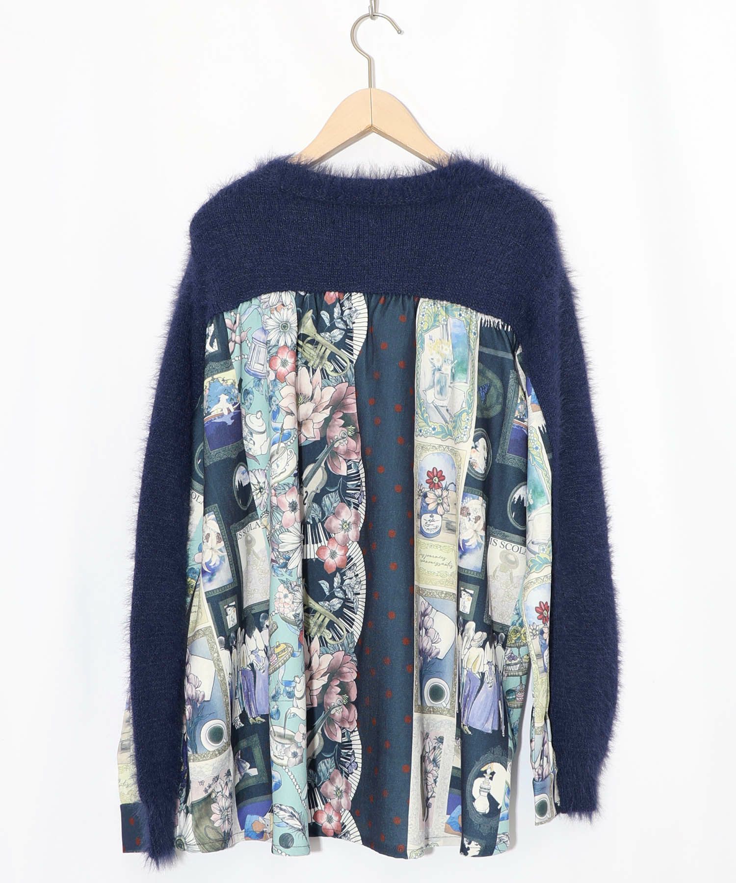 芸術と音楽と花のコラージュ柄ロングカーディガン-16