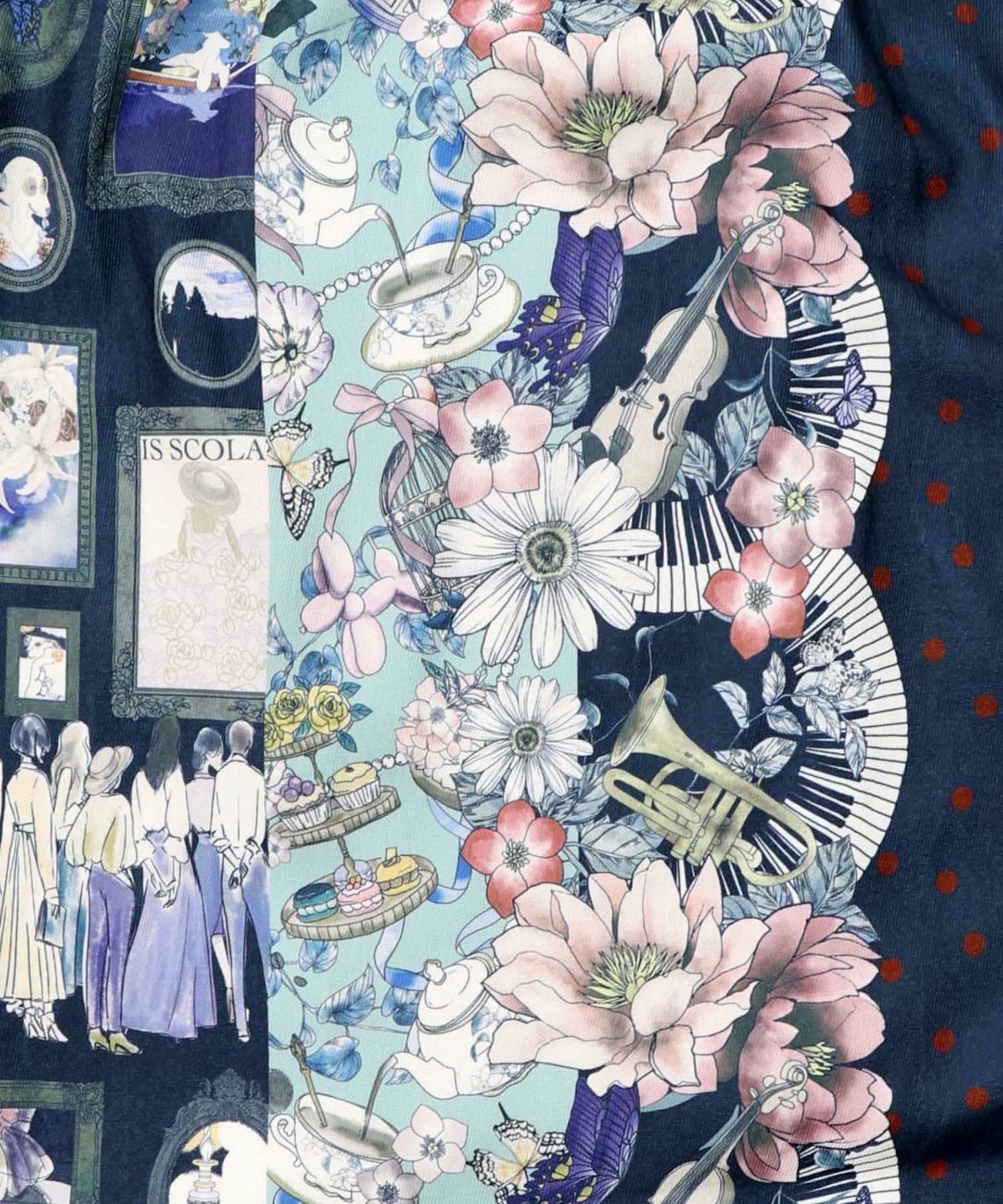 芸術と音楽と花のコラージュ柄ロングカーディガン-17