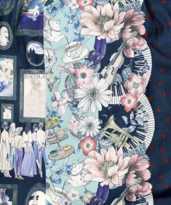 芸術と音楽と花のコラージュ柄ロングカーディガン-17