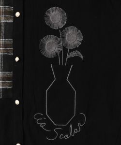 チェック柄×フリンジ花刺繍ノーカラーシャツ-9