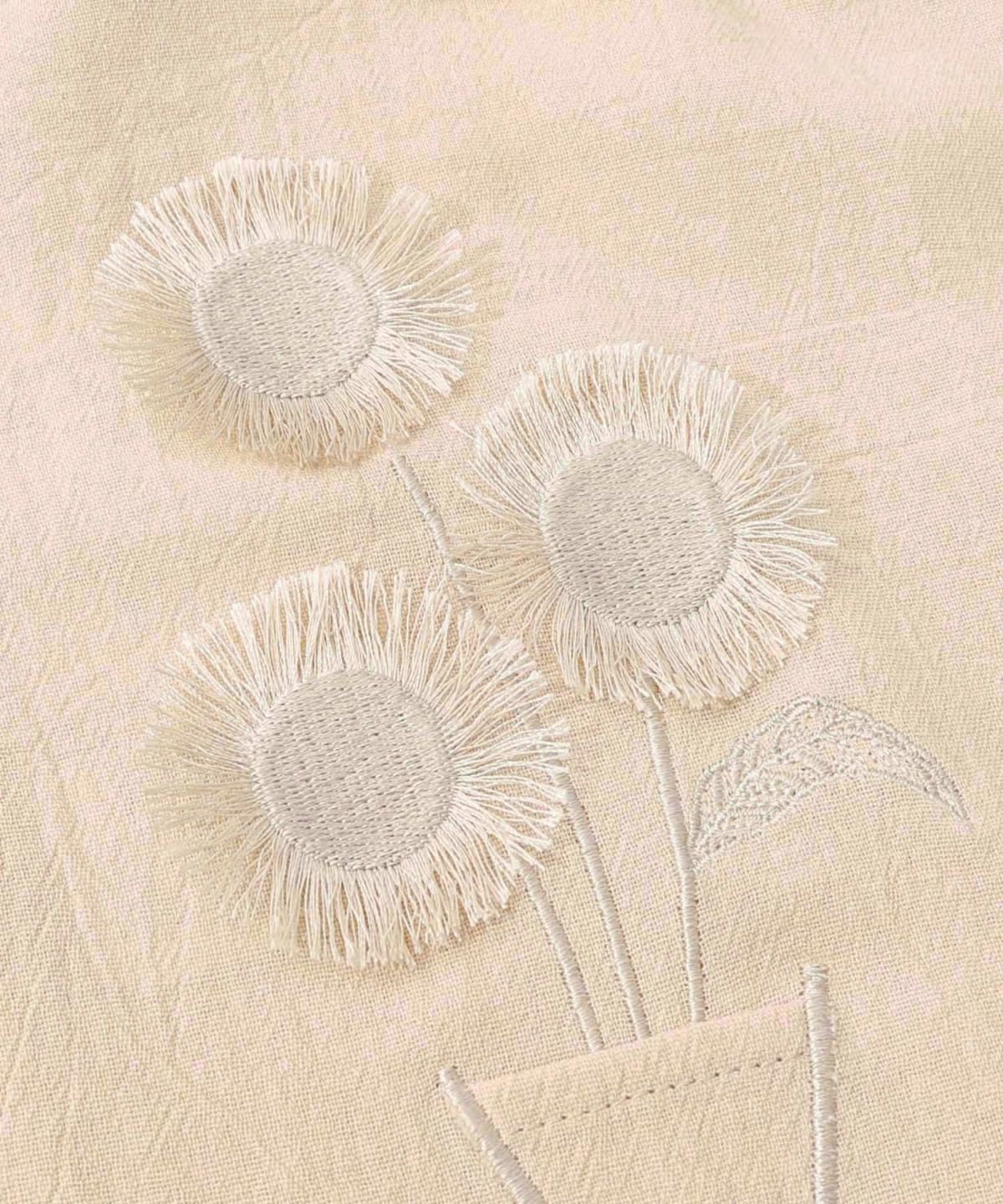 チェック柄×フリンジ花刺繍ノーカラーシャツ-13