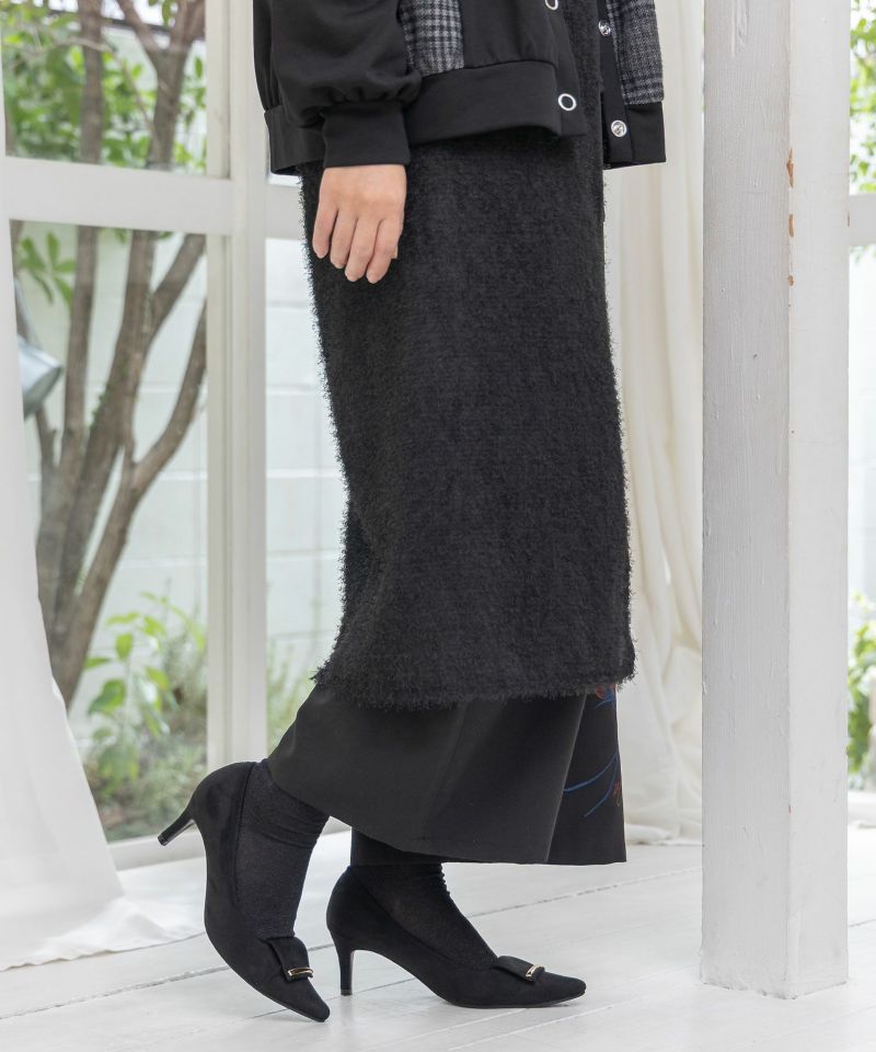 フリンジシフォン巻きスカート付き花刺繍パンツ-4