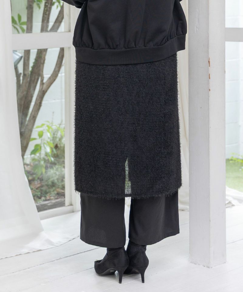 フリンジシフォン巻きスカート付き花刺繍パンツ-6