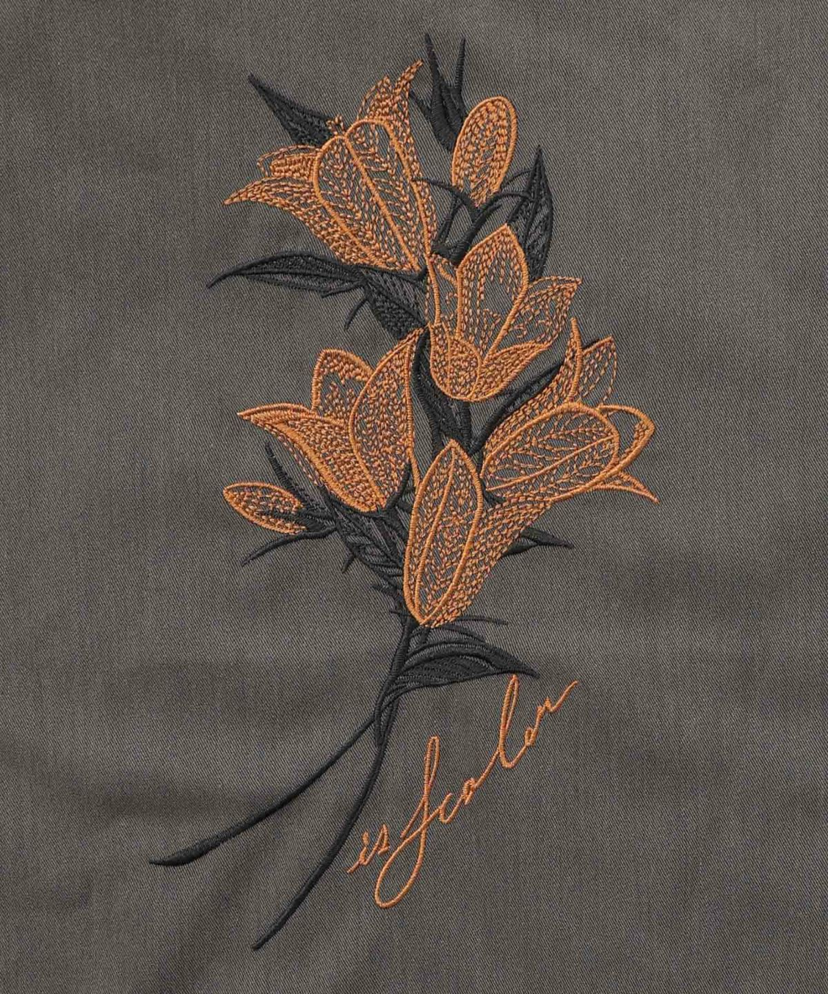 フリンジシフォン巻きスカート付き花刺繍パンツ-12