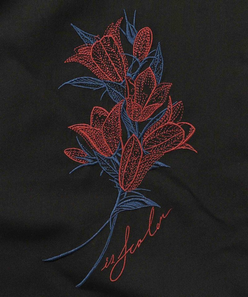 フリンジシフォン巻きスカート付き花刺繍パンツ-14