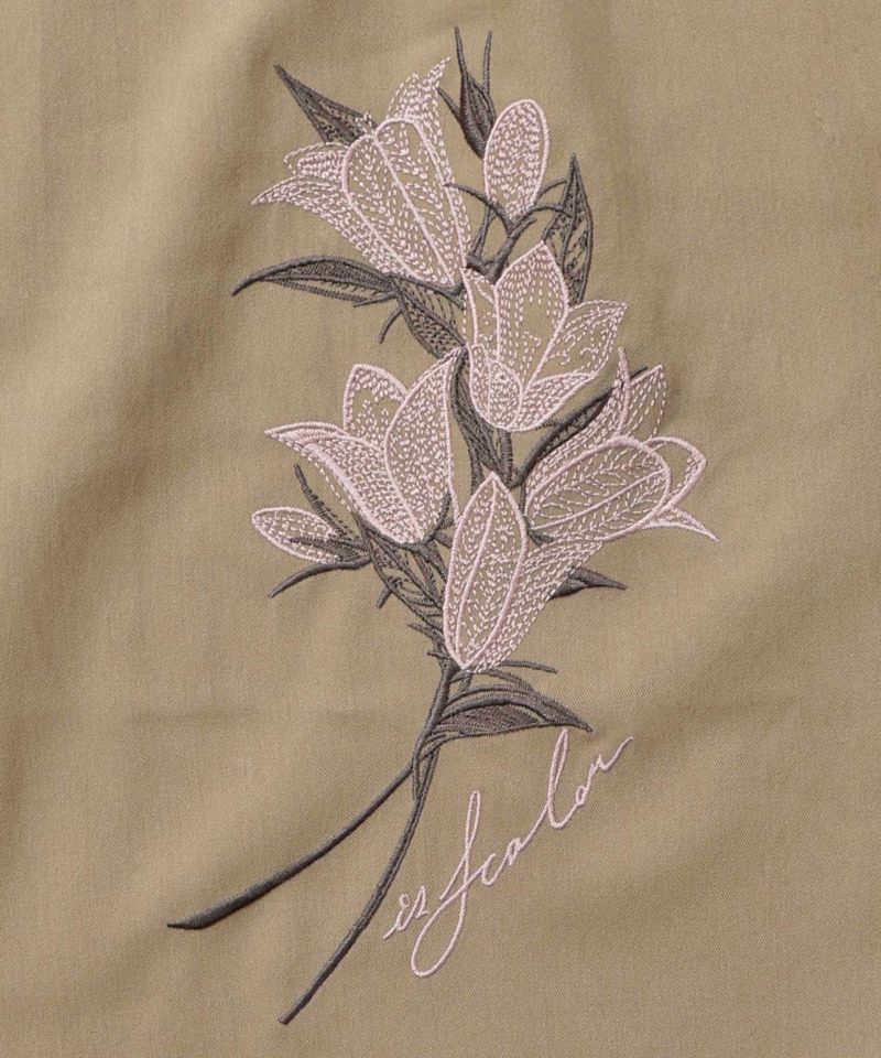 フリンジシフォン巻きスカート付き花刺繍パンツ-16