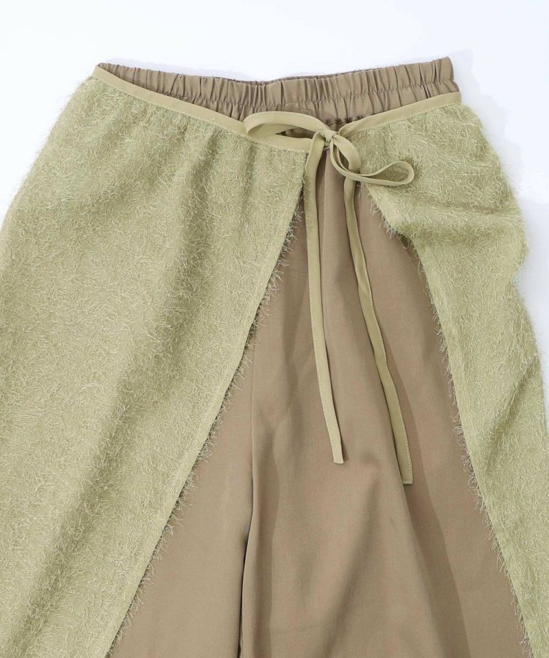 フリンジシフォン巻きスカート付き花刺繍パンツ-17