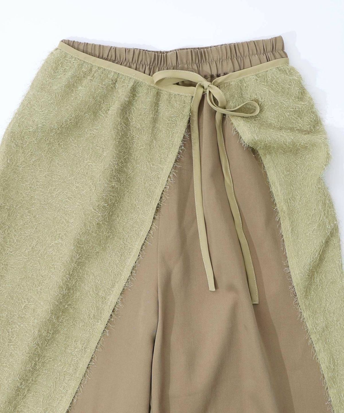 フリンジシフォン巻きスカート付き花刺繍パンツ-17