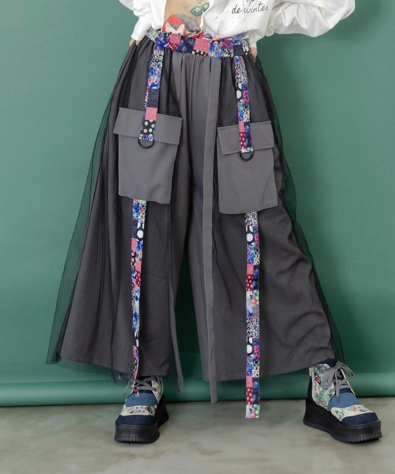 チュールとラインテープのカーゴスカート-3