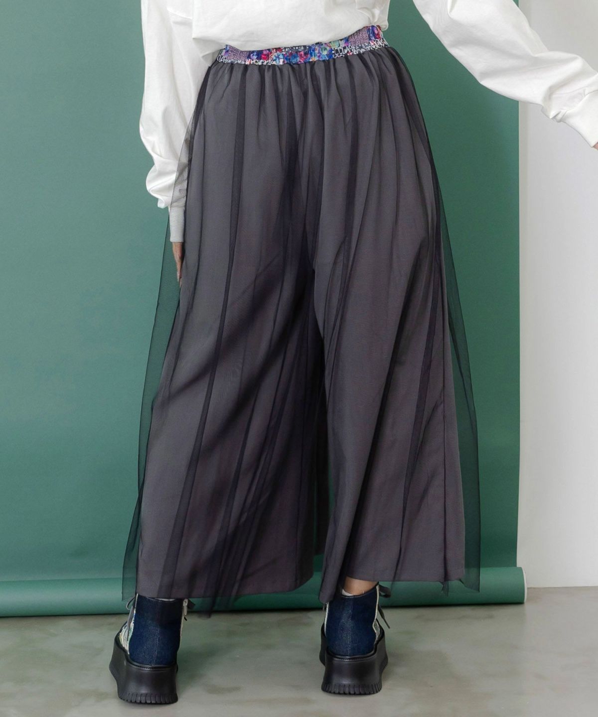 チュールとラインテープのカーゴスカート-5