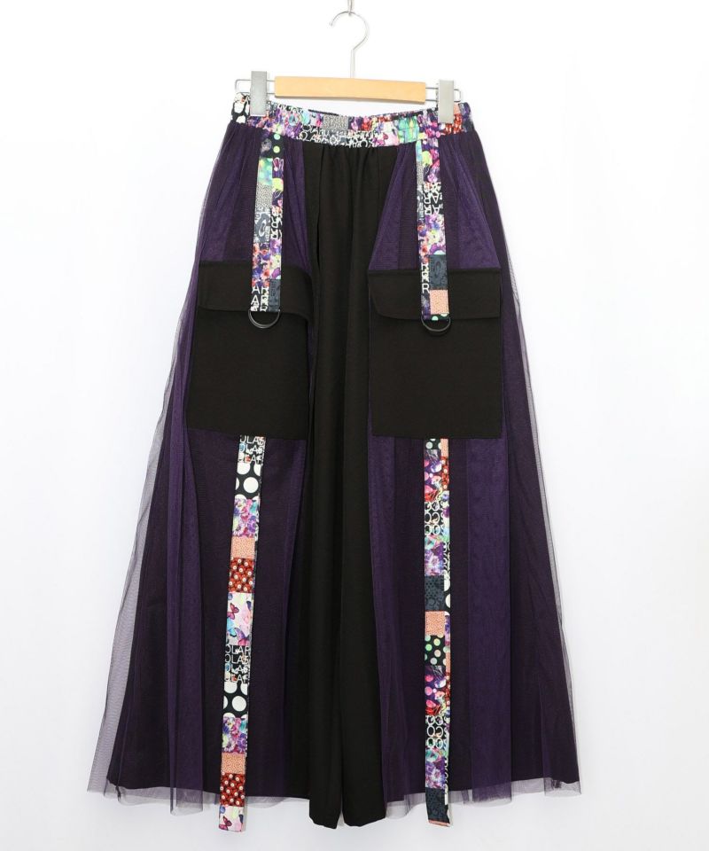 チュールとラインテープのカーゴスカート-12