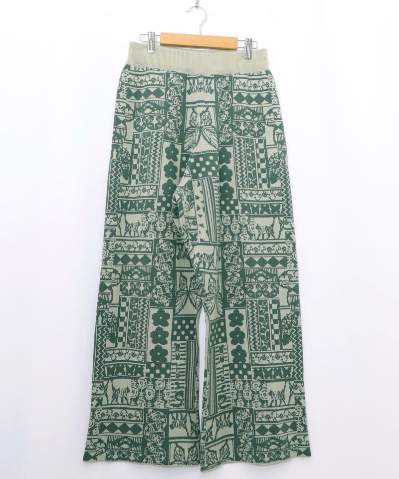 ネコと蝶と植物のエスニック風ニットパンツ-8