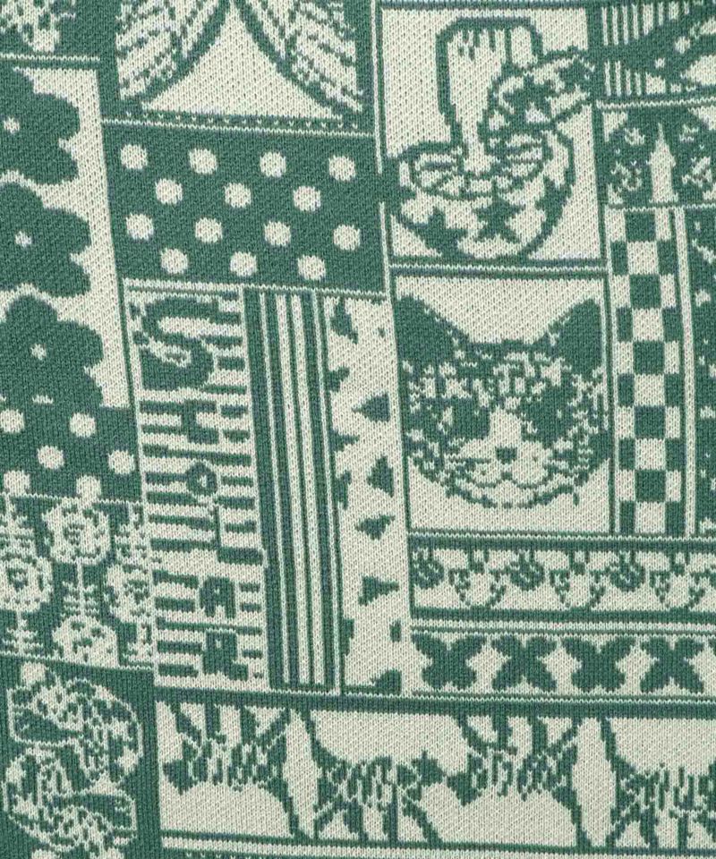 ネコと蝶と植物のエスニック風ニットパンツ-9