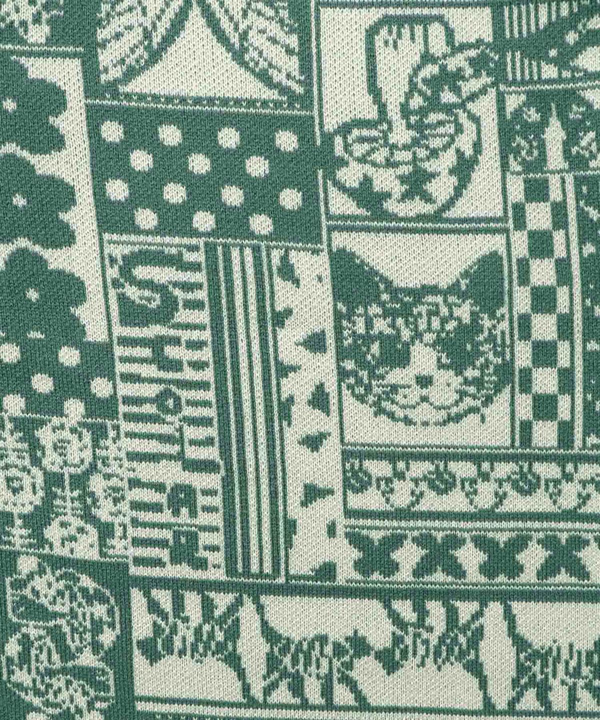 ネコと蝶と植物のエスニック風ニットパンツ-9