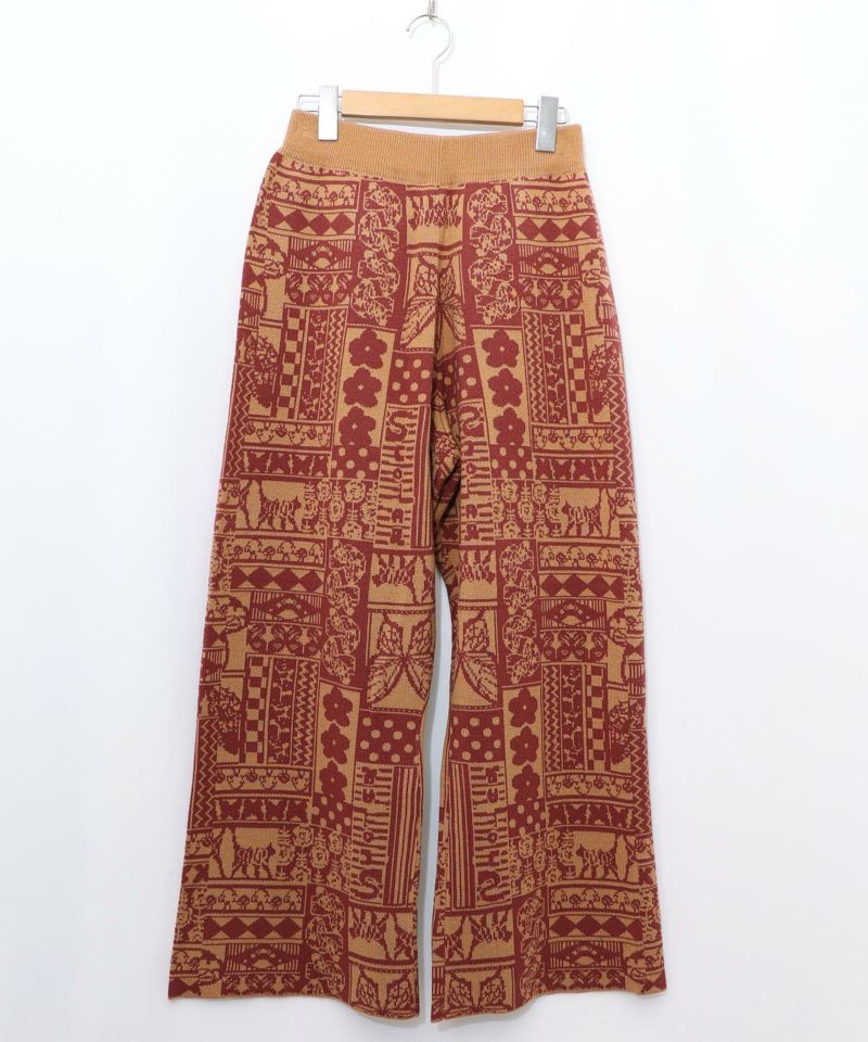 ネコと蝶と植物のエスニック風ニットパンツ-10