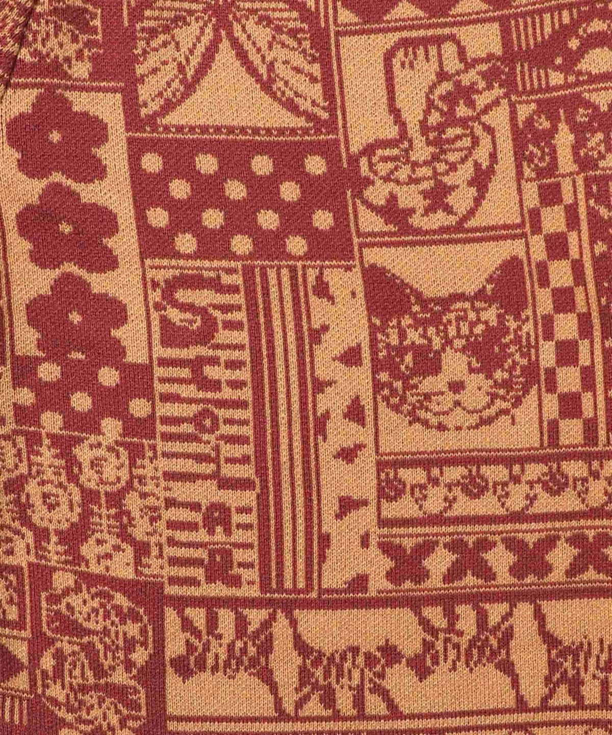 ネコと蝶と植物のエスニック風ニットパンツ-11