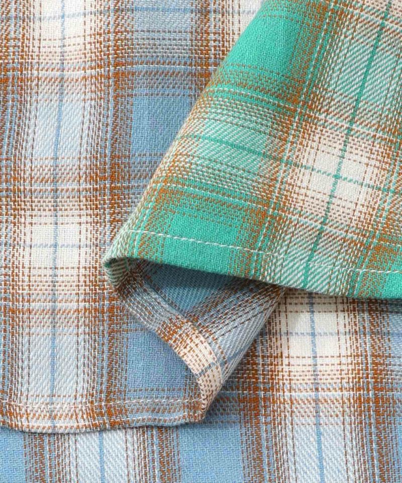 チェックと総柄のアシメパッチワークシャツ-16