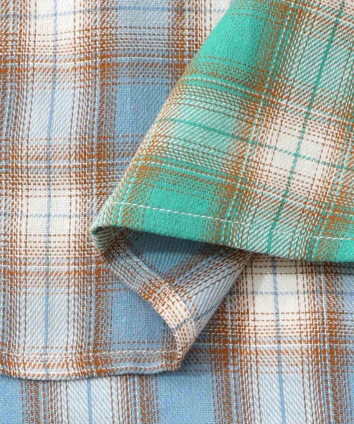 チェックと総柄のアシメパッチワークシャツ-16