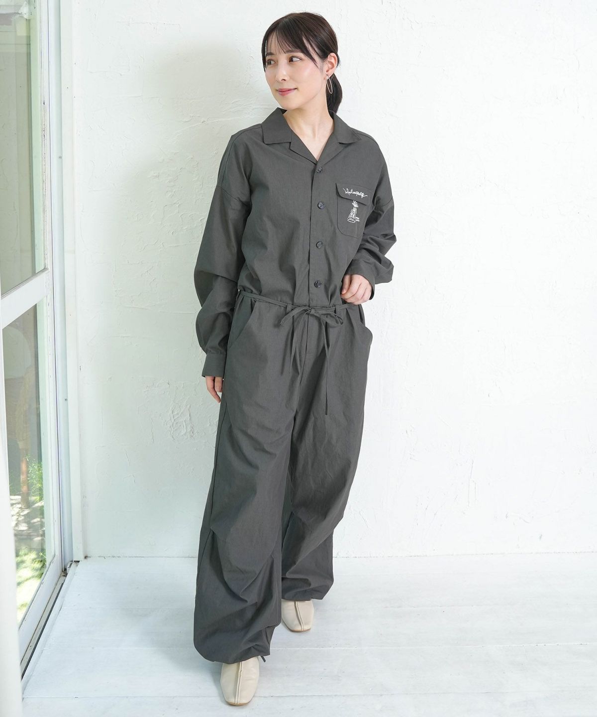 Parityキャラ宇宙刺繍 洗い加工ジャンプスーツ-2