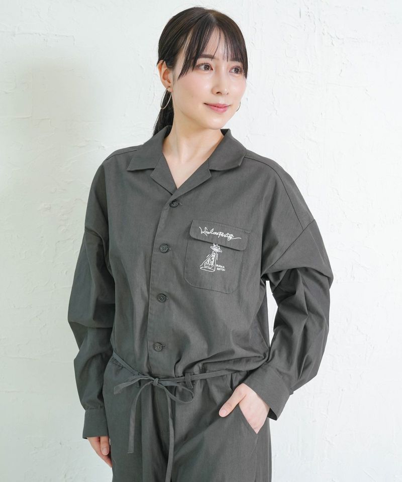 Parityキャラ宇宙刺繍 洗い加工ジャンプスーツ-3