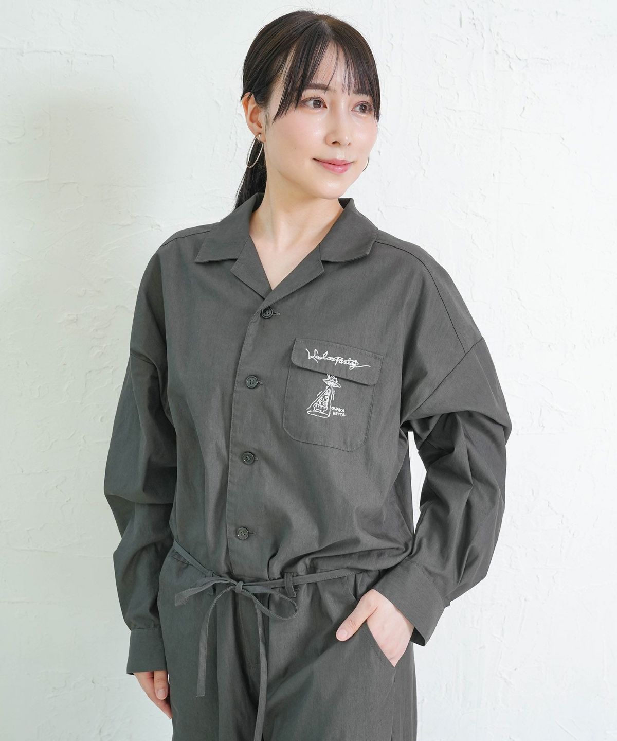 Parityキャラ宇宙刺繍 洗い加工ジャンプスーツ-3