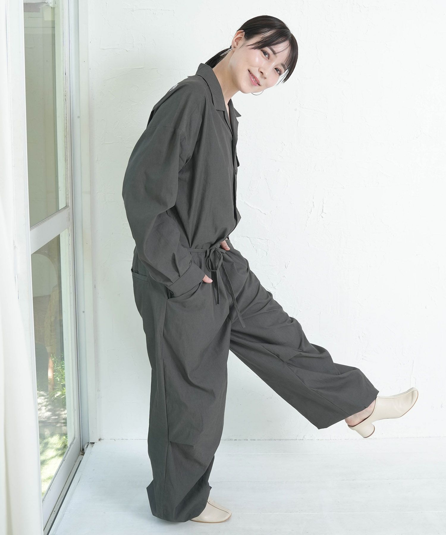 Parityキャラ宇宙刺繍 洗い加工ジャンプスーツ-4