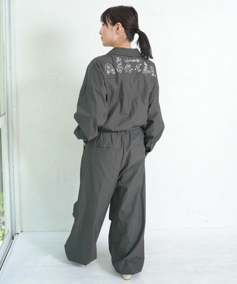 Parityキャラ宇宙刺繍 洗い加工ジャンプスーツ-5