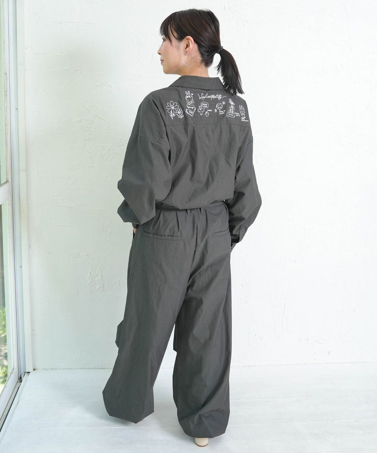 Parityキャラ宇宙刺繍 洗い加工ジャンプスーツ-5