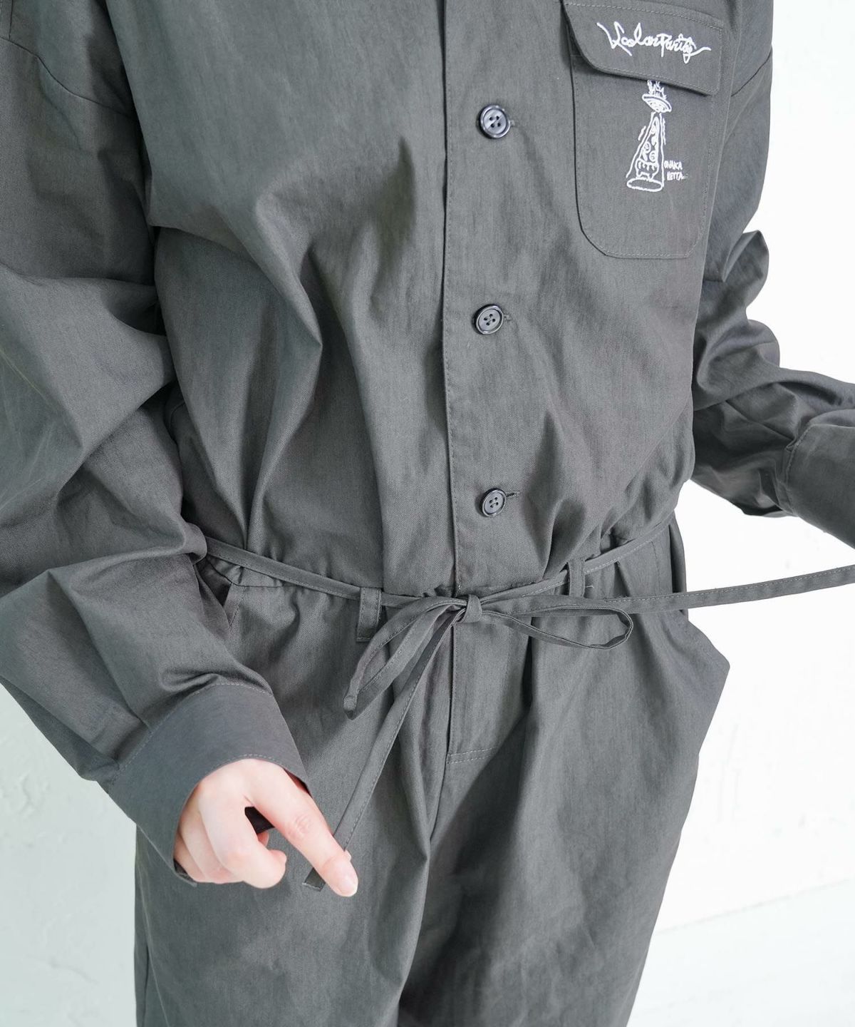 Parityキャラ宇宙刺繍 洗い加工ジャンプスーツ-7