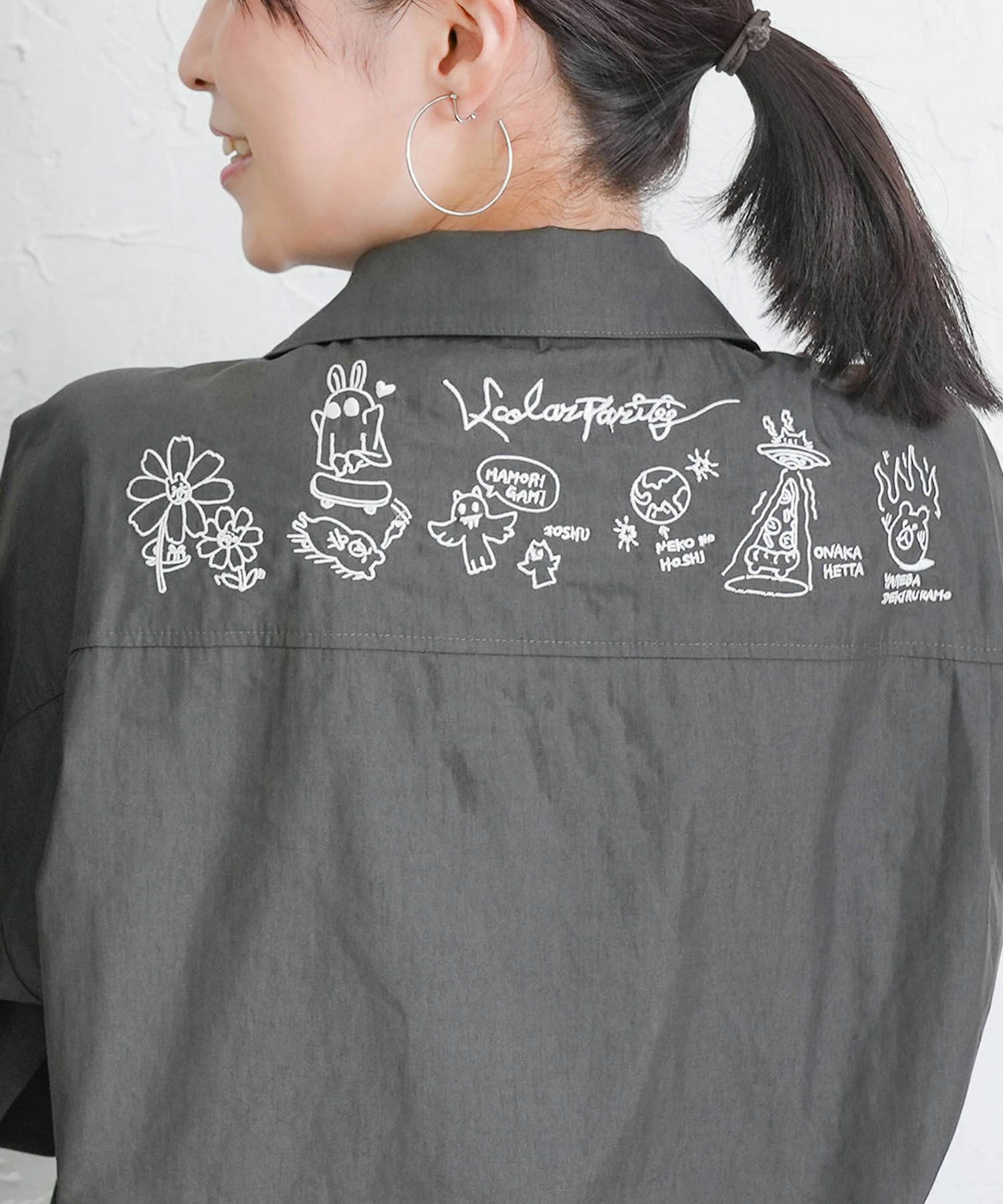 Parityキャラ宇宙刺繍 洗い加工ジャンプスーツ-8